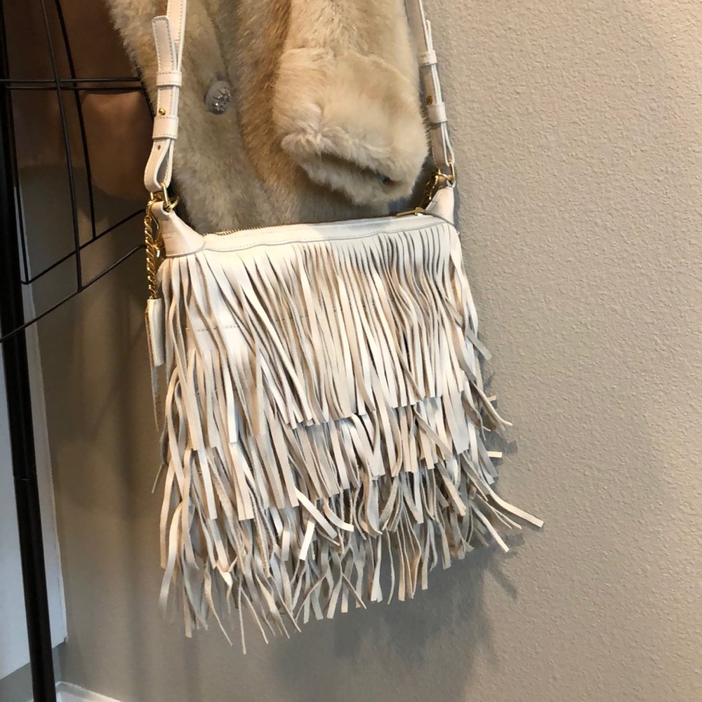 Saint Laurent Cream Fringe Crossbody Bag